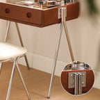 Contemporary Retro Solid Wood Stainless Steel & Glass Rectangular Makeup Vanity 1-Drawer Storage For Bedroom Lumendat