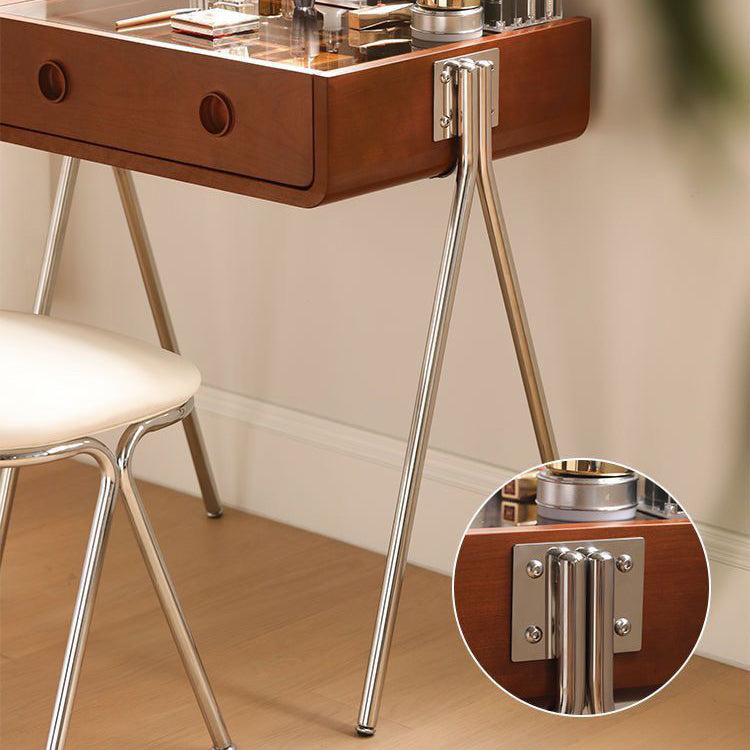 Contemporary Retro Solid Wood Stainless Steel & Glass Rectangular Makeup Vanity 1-Drawer Storage For Bedroom Lumendat