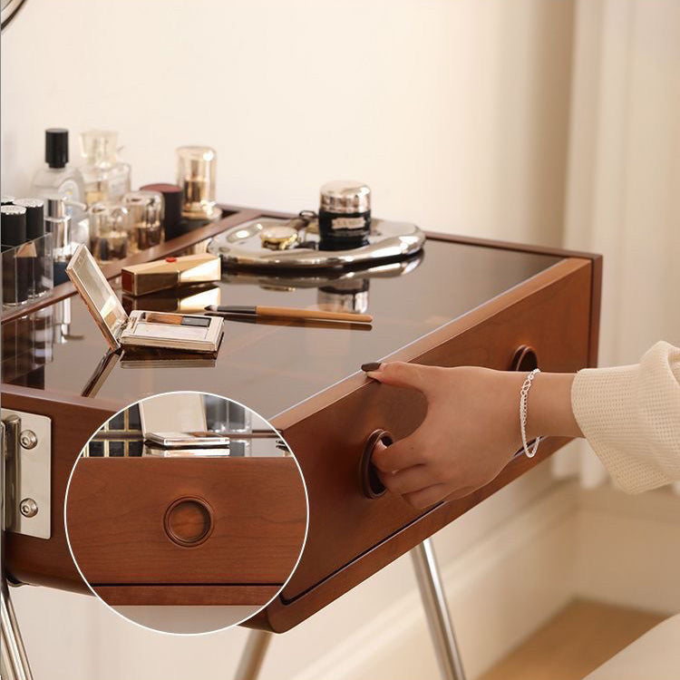 Contemporary Retro Solid Wood Stainless Steel & Glass Rectangular Makeup Vanity 1-Drawer Storage For Bedroom Lumendat