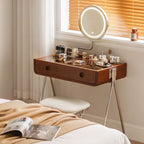 Contemporary Retro Solid Wood Stainless Steel & Glass Rectangular Makeup Vanity 1-Drawer Storage For Bedroom Lumendat