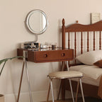 Contemporary Retro Solid Wood Stainless Steel & Glass Rectangular Makeup Vanity 1-Drawer Storage For Bedroom Lumendat