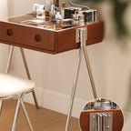 Contemporary Retro Solid Wood Stainless Steel & Glass Rectangular Makeup Vanity 1-Drawer Storage For Bedroom Lumendat