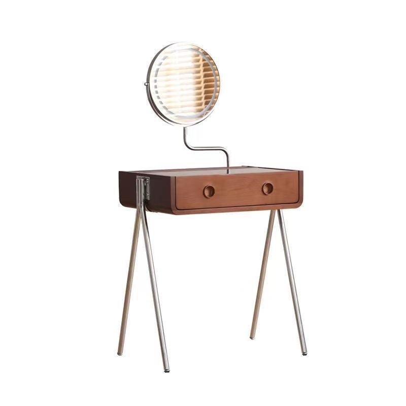 Contemporary Retro Solid Wood Stainless Steel & Glass Rectangular Makeup Vanity 1-Drawer Storage For Bedroom Lumendat