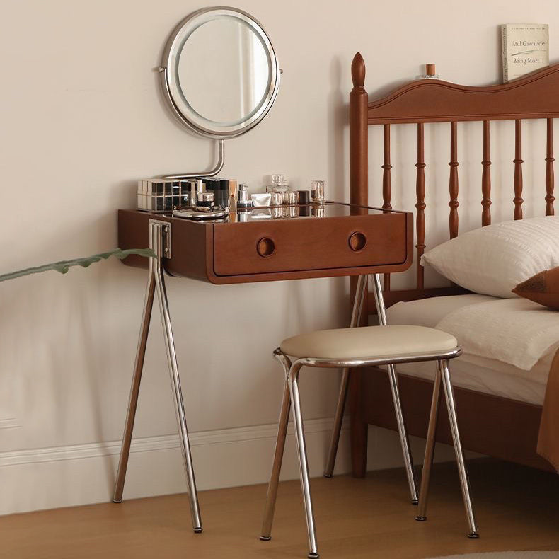 Contemporary Retro Solid Wood Stainless Steel & Glass Rectangular Makeup Vanity 1-Drawer Storage For Bedroom Lumendat