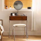 Contemporary Retro Solid Wood Stainless Steel & Glass Rectangular Makeup Vanity 1-Drawer Storage For Bedroom Lumendat