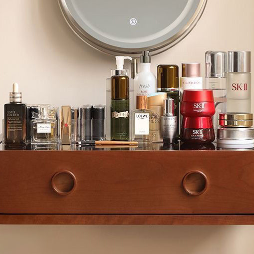 Contemporary Retro Solid Wood Stainless Steel & Glass Rectangular Makeup Vanity 1-Drawer Storage For Bedroom Lumendat