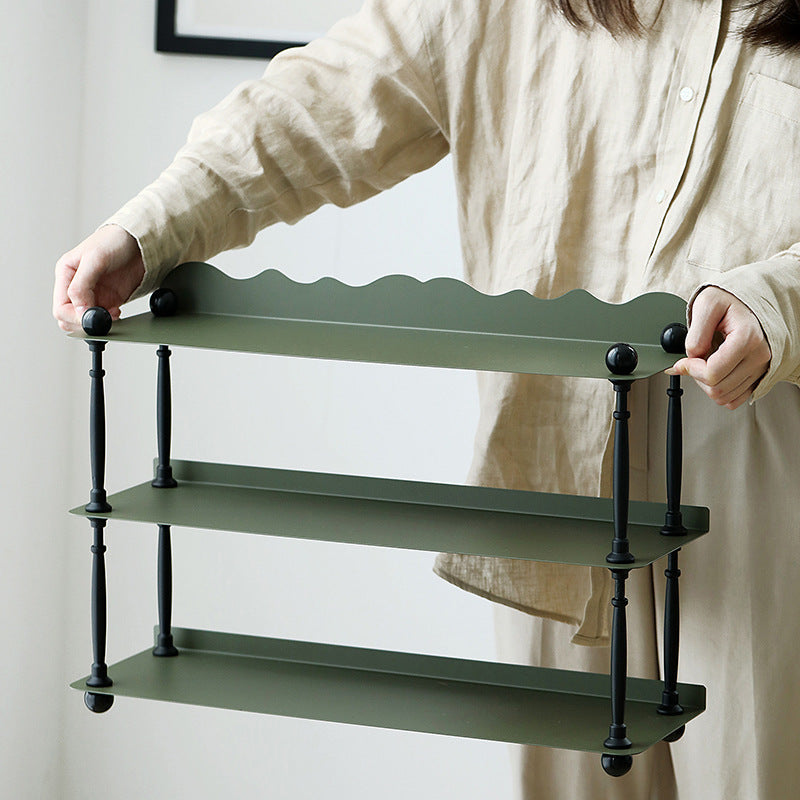 Contemporary Nordic Iron Wave-Edge Rectangular Storage Rack Side Table With 3 Tiers For Kitchen And Living Room Lumendat