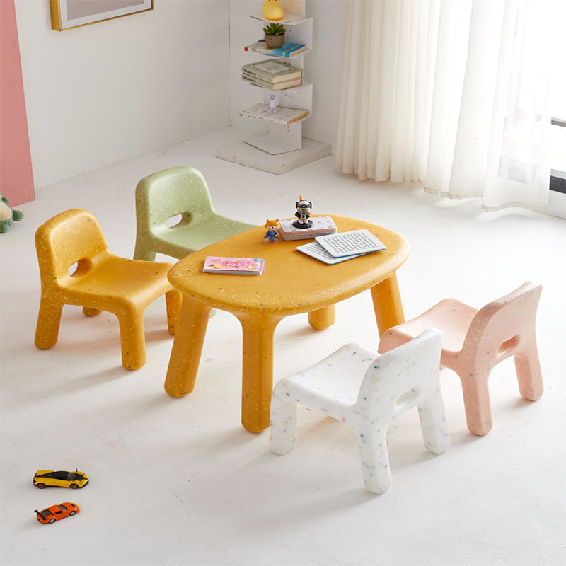 Lumendat Contemporary Nordic PE Oval Kids Colorful Safe Desk & Chair Set For Living Room & Study Lumendat