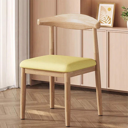 Modern Minimalist Curved Rectangular Cotton Linen Steel Dining Chair Backrest Armless For Dining Room