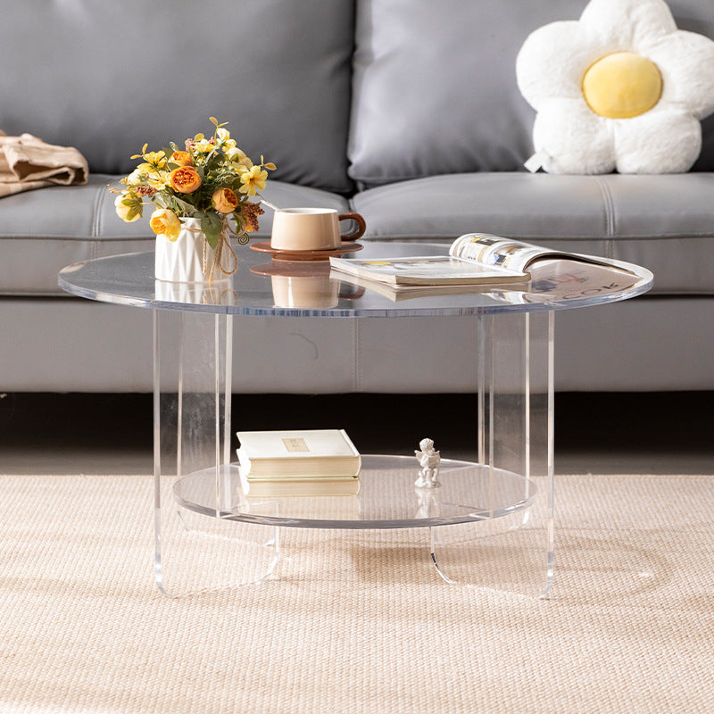 Modern Minimalist Round Acrylic Coffee Table 2-Tier For Living Room Lumendat