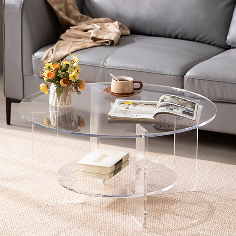 Modern Minimalist Round Acrylic Coffee Table 2-Tier For Living Room Lumendat