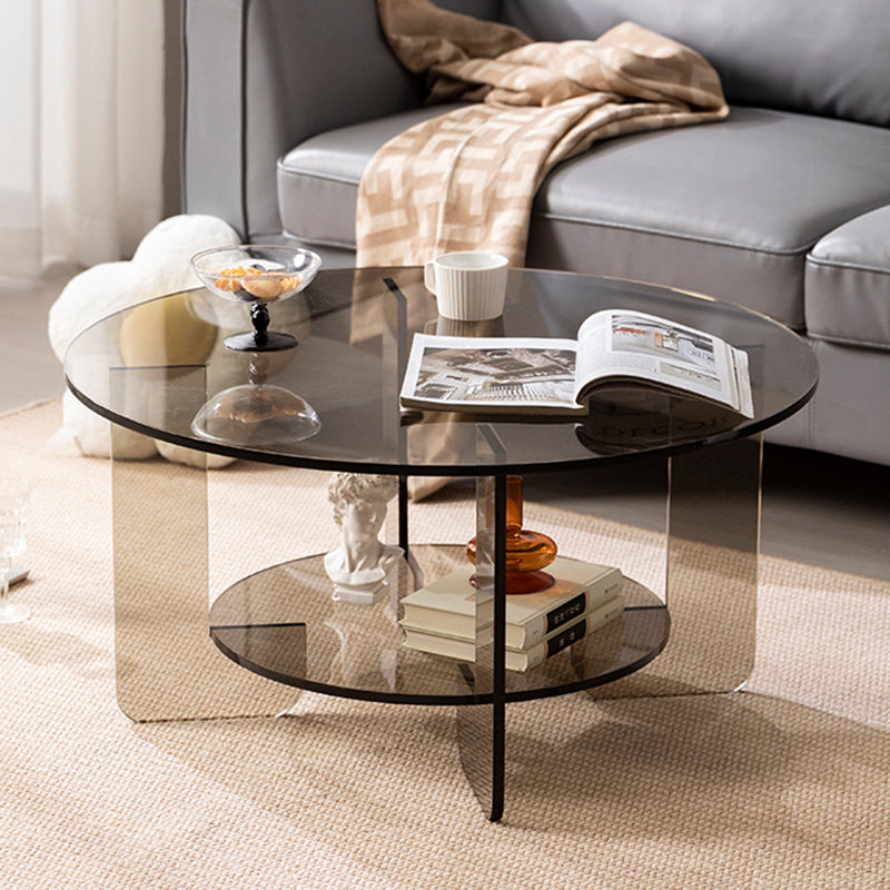 Modern Minimalist Round Acrylic Coffee Table 2-Tier For Living Room Lumendat