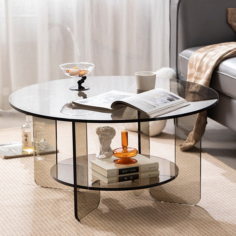 Modern Minimalist Round Acrylic Coffee Table 2-Tier For Living Room Lumendat