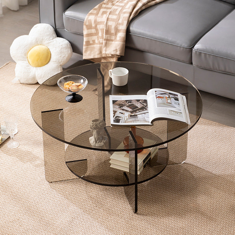 Modern Minimalist Round Acrylic Coffee Table 2-Tier For Living Room Lumendat