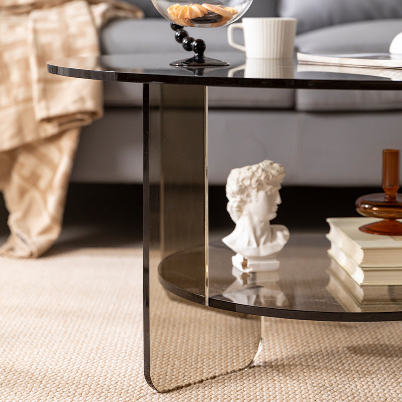 Modern Minimalist Round Acrylic Coffee Table 2-Tier For Living Room Lumendat