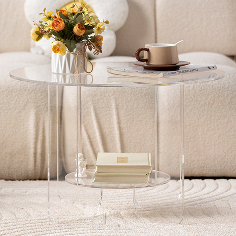 Modern Minimalist Round Acrylic Coffee Table 2-Tier For Living Room Lumendat
