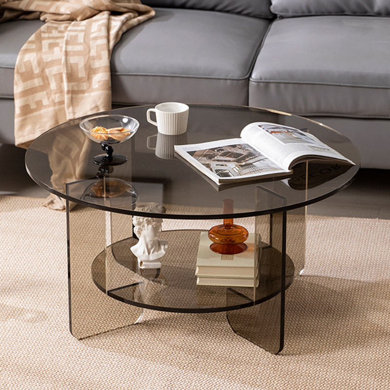 Modern Minimalist Round Acrylic Coffee Table 2-Tier For Living Room Lumendat