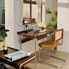 Modern Minimalist Rectangular Solid Wood Stainless Steel Desk 4-Leg 1-Drawer For Home Office DFM-F