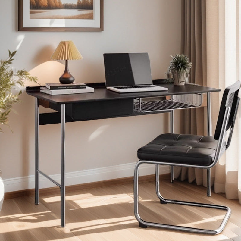 Modern Minimalist Rectangular Solid Wood Stainless Steel Desk 4-Leg 1-Drawer For Home Office DFM-F