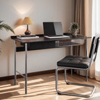 Modern Minimalist Rectangular Solid Wood Stainless Steel Desk 4-Leg 1-Drawer For Home Office DFM-F
