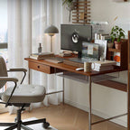 Modern Minimalist Rectangular Solid Wood Stainless Steel Desk 4-Leg 1-Drawer For Home Office DFM-F
