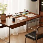 Modern Minimalist Rectangular Solid Wood Stainless Steel Desk 4-Leg 1-Drawer For Home Office DFM-F