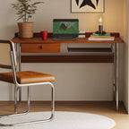 Modern Minimalist Rectangular Solid Wood Stainless Steel Desk 4-Leg 1-Drawer For Home Office DFM-F
