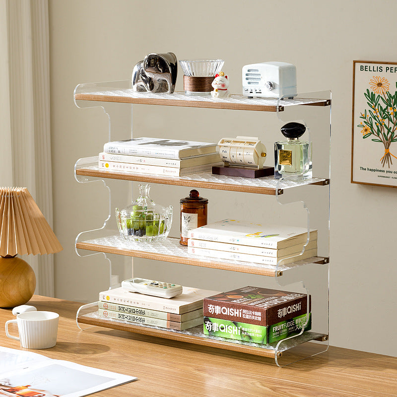 Modern Minimalist Rectangular Bamboo Acrylic Acrylonitrile Butadiene Styrene Bookshelves 2/3/4-Tier For Home Office DFM-F