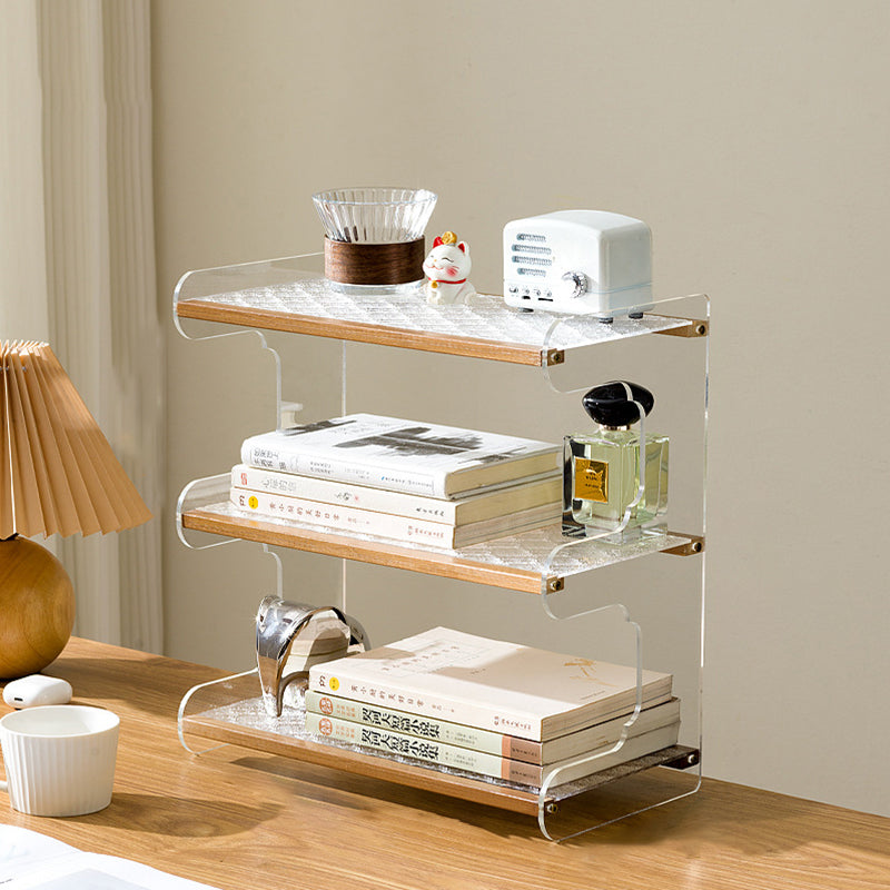 Modern Minimalist Rectangular Bamboo Acrylic Acrylonitrile Butadiene Styrene Bookshelves 2/3/4-Tier For Home Office DFM-F
