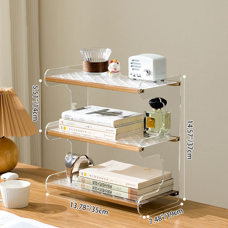 Modern Minimalist Rectangular Bamboo Acrylic Acrylonitrile Butadiene Styrene Bookshelves 2/3/4-Tier For Home Office DFM-F