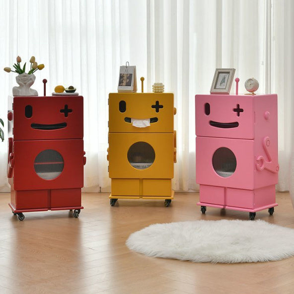 Lumendat Contemporary Creative Kids Robot Shape High-density Composite Board Nightstand 2-Cabinet For Bedroom Lumendat