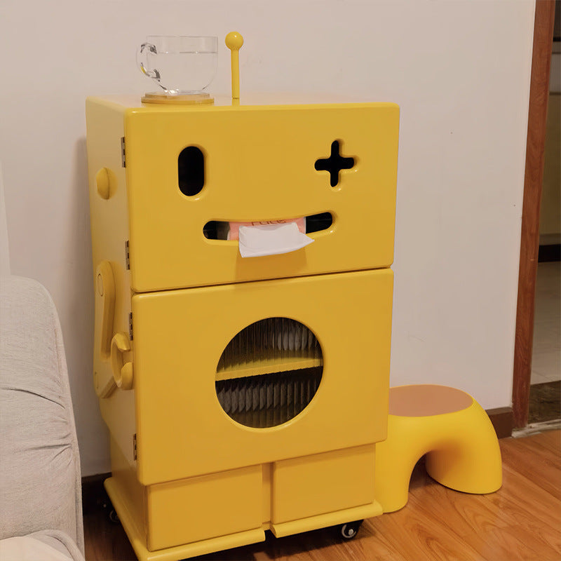 Lumendat Contemporary Creative Kids Robot Shape High-density Composite Board Nightstand 2-Cabinet For Bedroom Lumendat