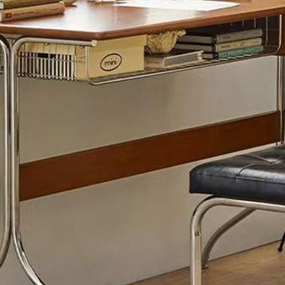 Traditional Vintage Rectangular Pine Wood Stainless Steel Desks 1-Drawer For Home Office