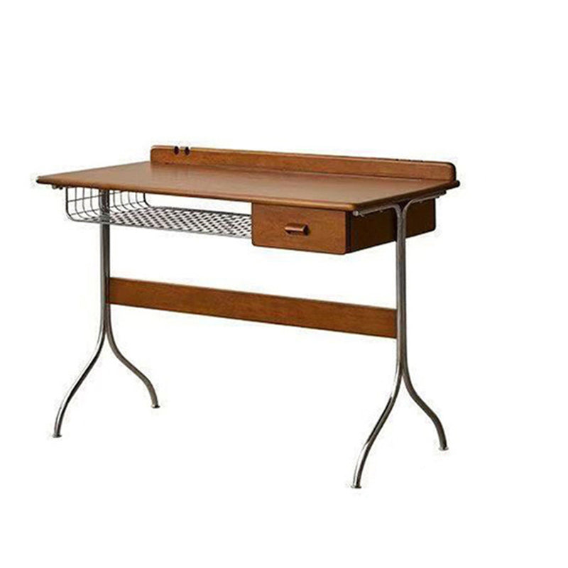Traditional Vintage Rectangular Pine Wood Stainless Steel Desks 1-Drawer For Home Office