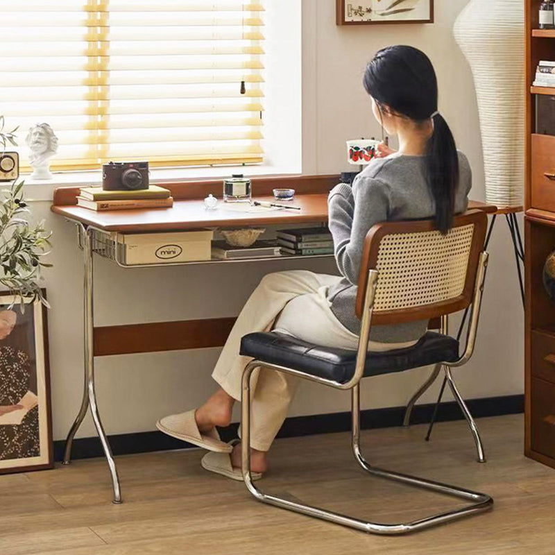 Traditional Vintage Rectangular Pine Wood Stainless Steel Desks 1-Drawer For Home Office DFM-F