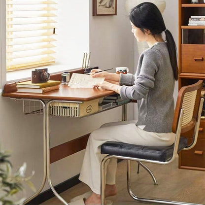 Traditional Vintage Rectangular Pine Wood Stainless Steel Desks 1-Drawer For Home Office