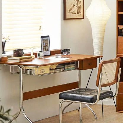 Traditional Vintage Rectangular Pine Wood Stainless Steel Desks 1-Drawer For Home Office