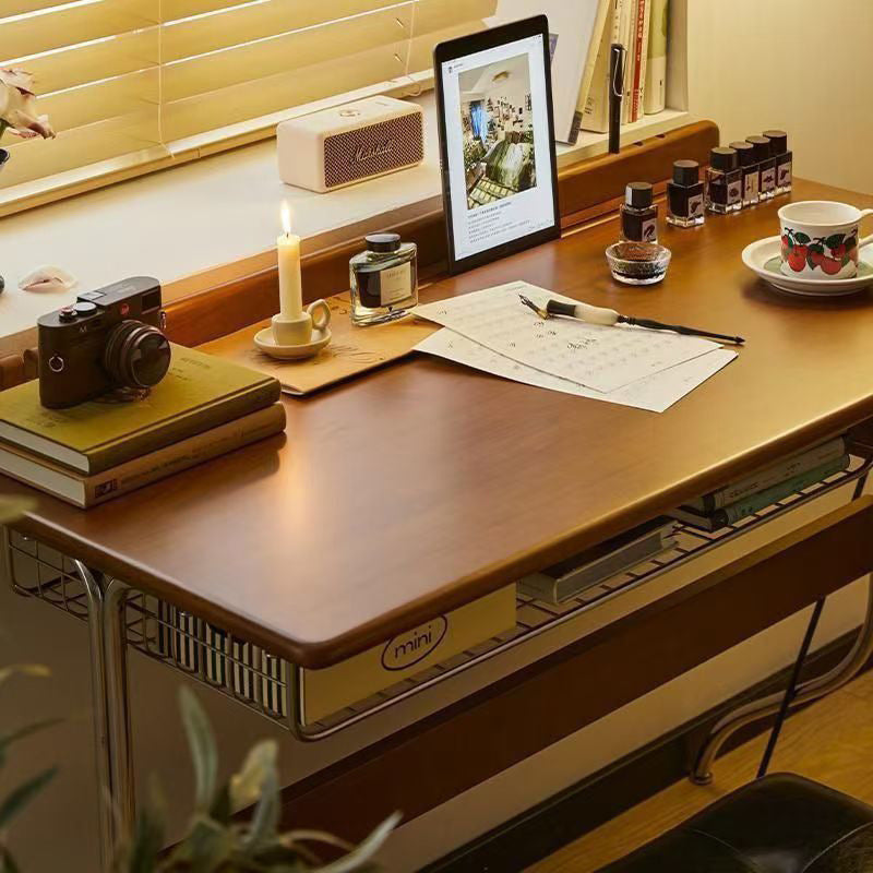 Traditional Vintage Rectangular Pine Wood Stainless Steel Desks 1-Drawer For Home Office
