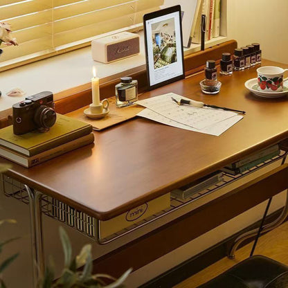 Traditional Vintage Rectangular Pine Wood Stainless Steel Desks 1-Drawer For Home Office