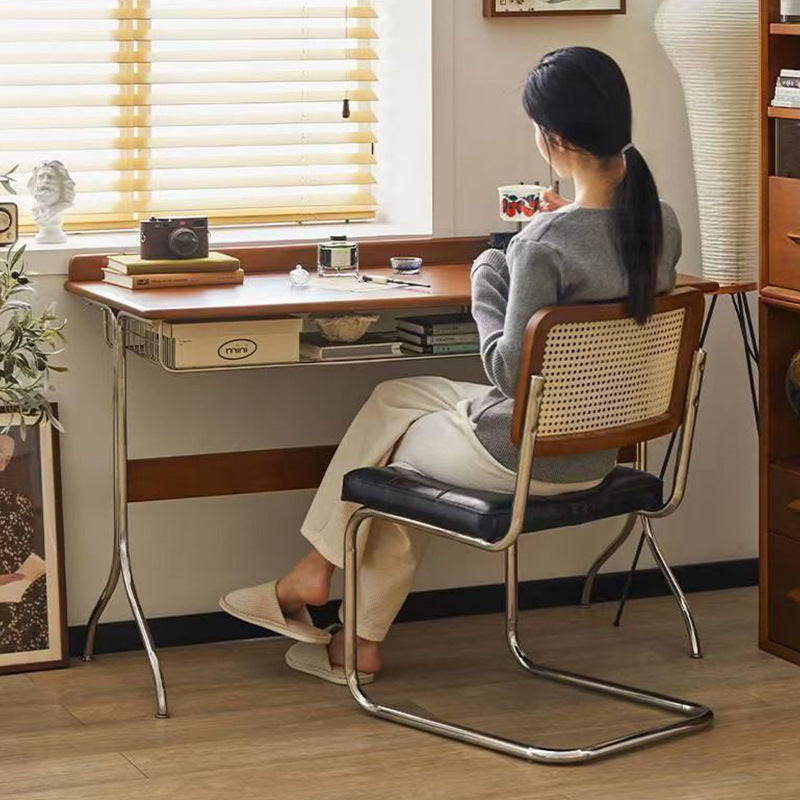 Traditional Vintage Rectangular Pine Wood Stainless Steel Desks 1-Drawer For Home Office