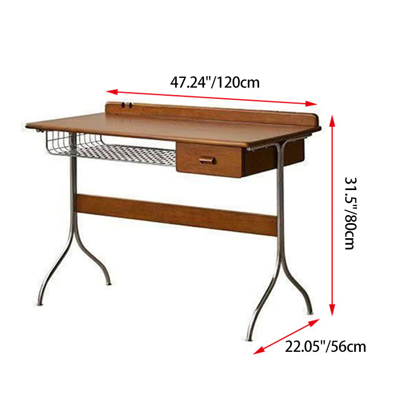 Traditional Vintage Rectangular Pine Wood Stainless Steel Desks 1-Drawer For Home Office DFM-F