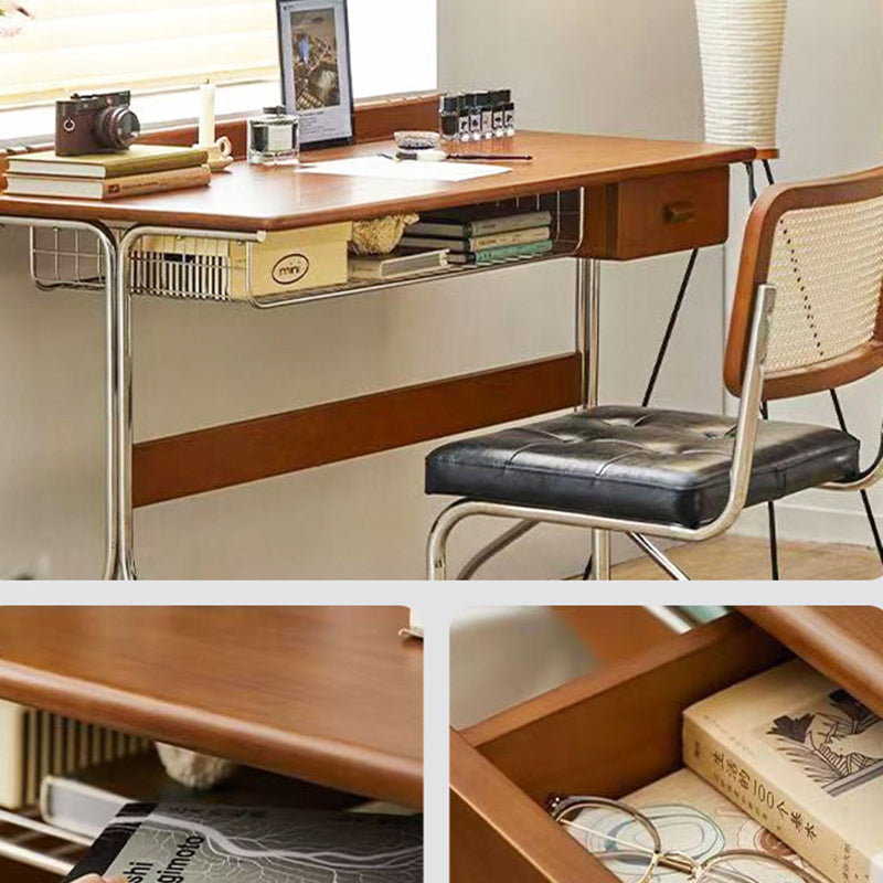 Traditional Vintage Rectangular Pine Wood Stainless Steel Desks 1-Drawer For Home Office