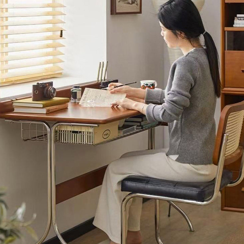 Traditional Vintage Rectangular Pine Wood Stainless Steel Desks 1-Drawer For Home Office DFM-F