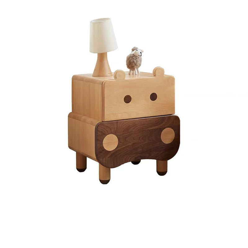 Lumendat Contemporary Creative Kids Bear Shape Solid Wood Walnut Wood Nightstand 2-Drawer For Bedroom Lumendat