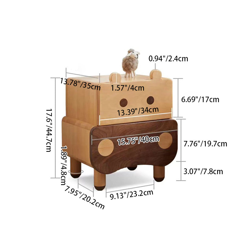 Lumendat Contemporary Creative Kids Bear Shape Solid Wood Walnut Wood Nightstand 2-Drawer For Bedroom Lumendat
