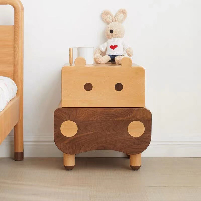 Lumendat Contemporary Creative Kids Bear Shape Solid Wood Walnut Wood Nightstand 2-Drawer For Bedroom Lumendat