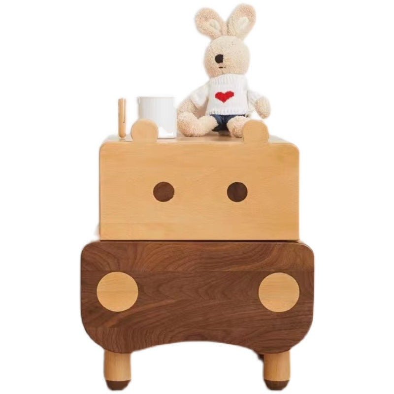 Lumendat Contemporary Creative Kids Bear Shape Solid Wood Walnut Wood Nightstand 2-Drawer For Bedroom Lumendat