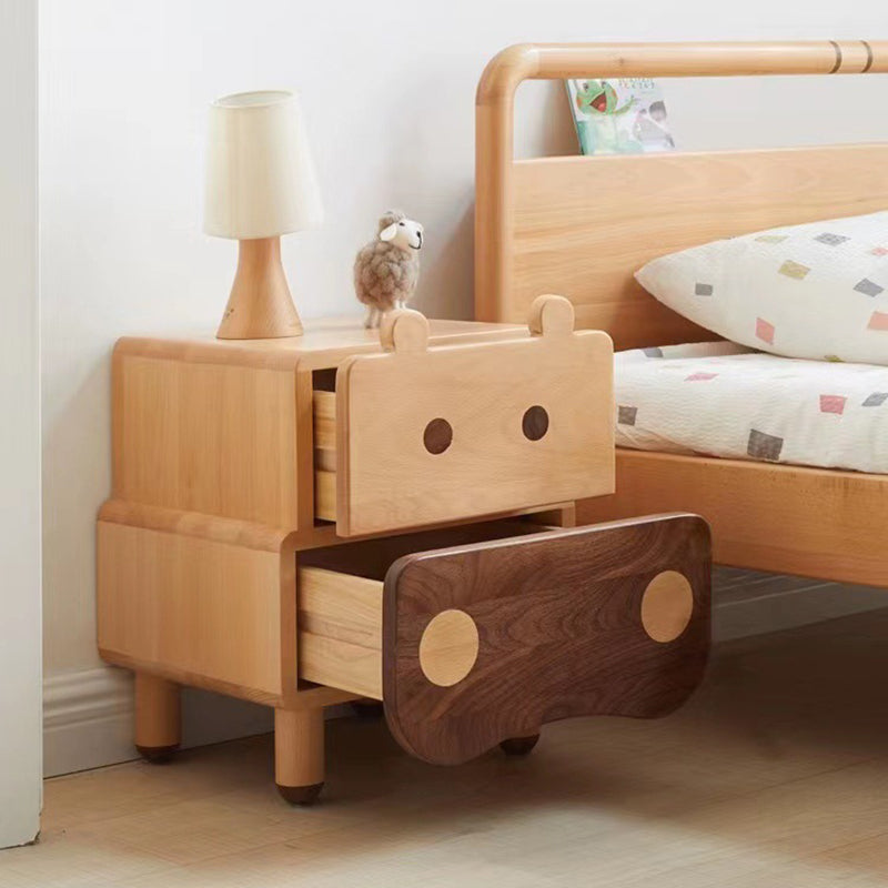Lumendat Contemporary Creative Kids Bear Shape Solid Wood Walnut Wood Nightstand 2-Drawer For Bedroom Lumendat
