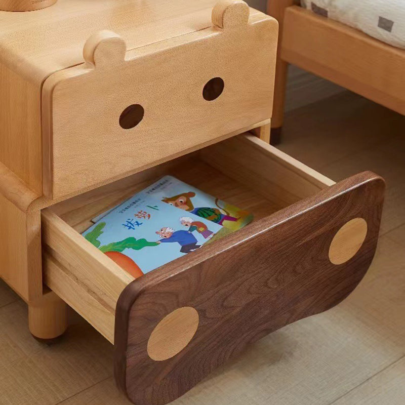 Lumendat Contemporary Creative Kids Bear Shape Solid Wood Walnut Wood Nightstand 2-Drawer For Bedroom Lumendat