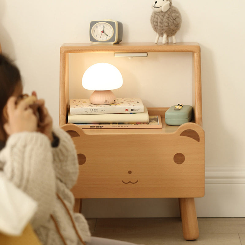 Lumendat Contemporary Creative Kids Bear Shape Oak Nightstand 1-Drawer For Bedroom Lumendat